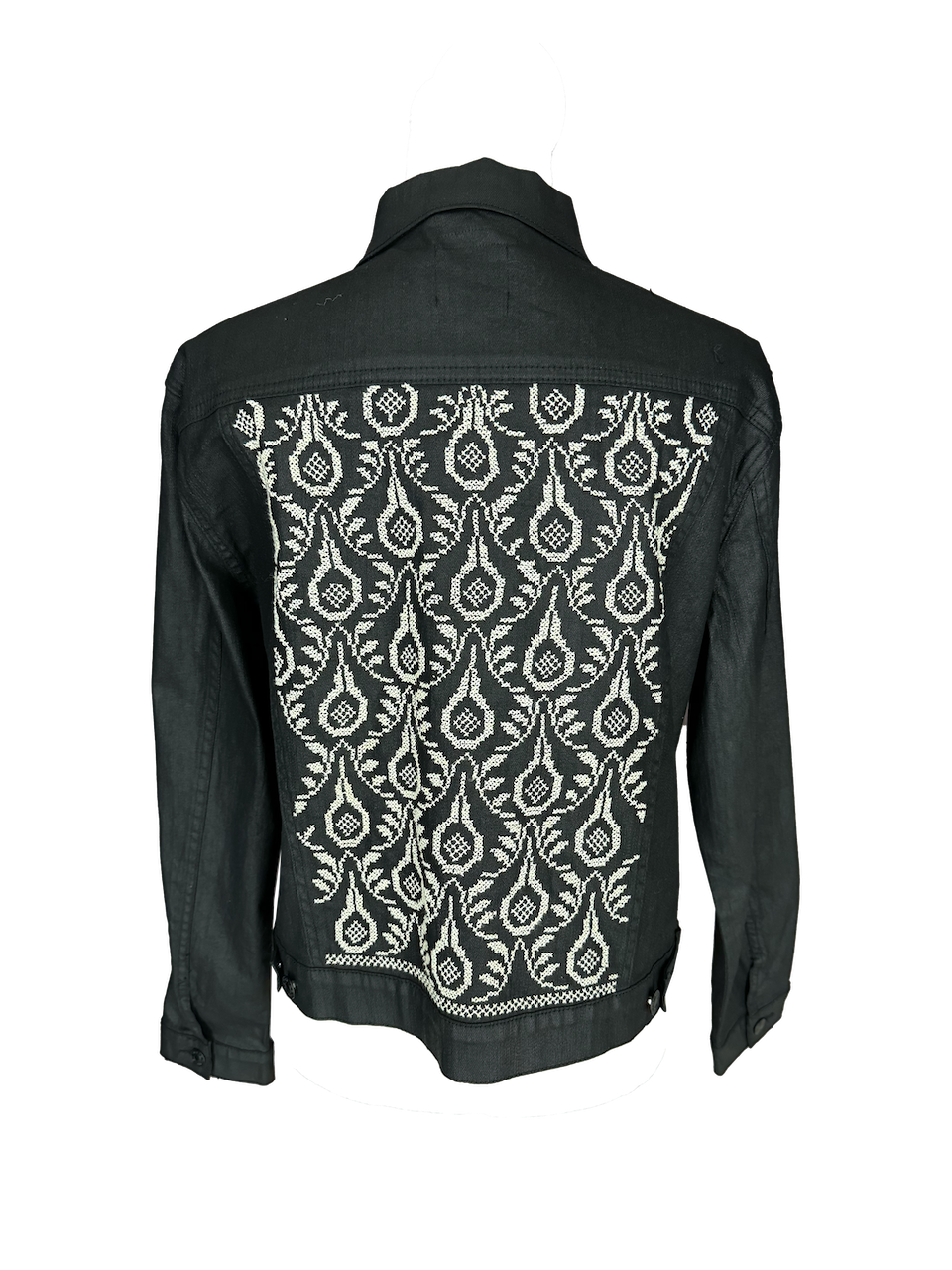 The Heavily Embroidered Denim Jacket in Shiny Black