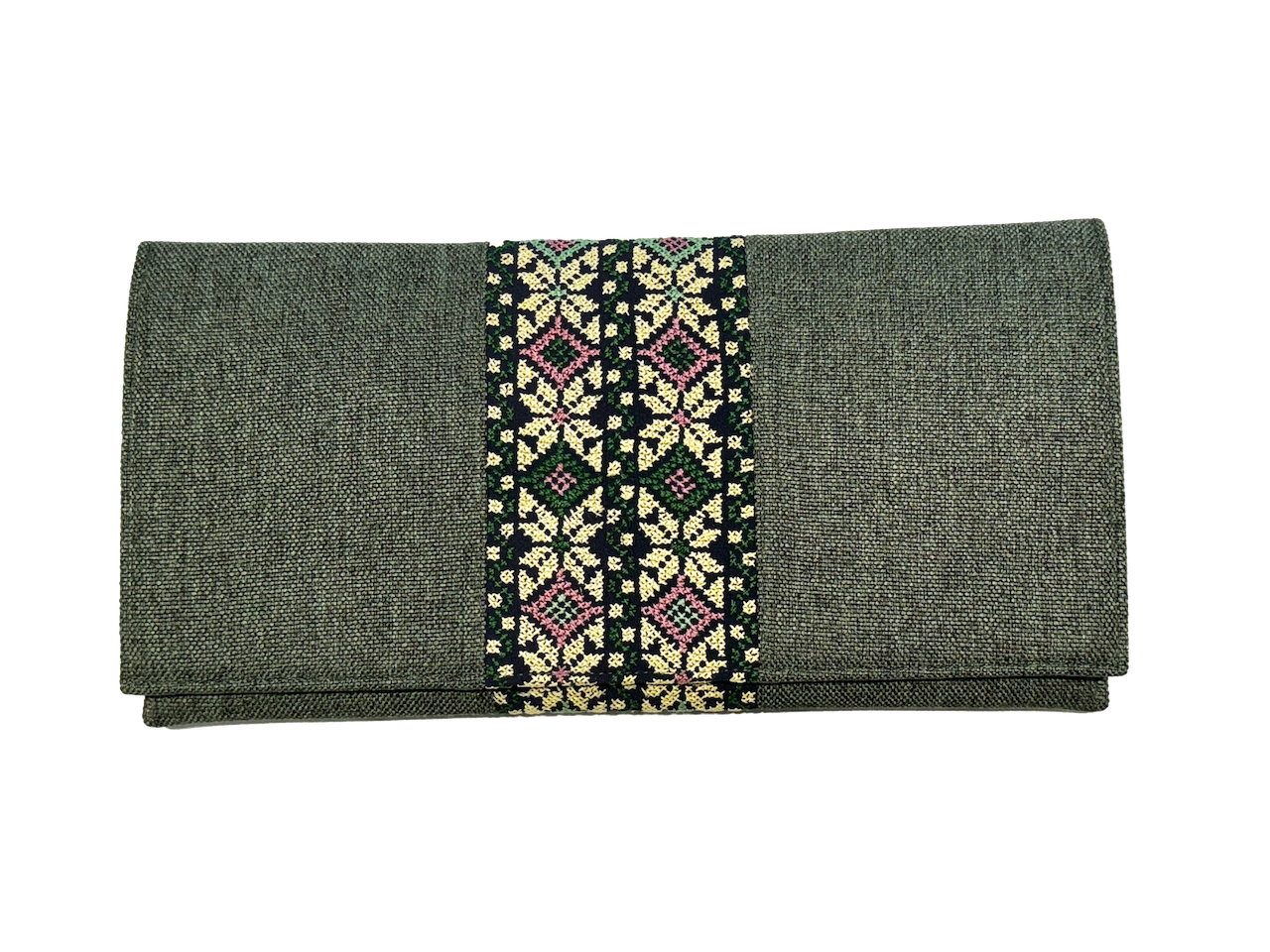 The Hand Embroidered Clutch Bag in Dark Green