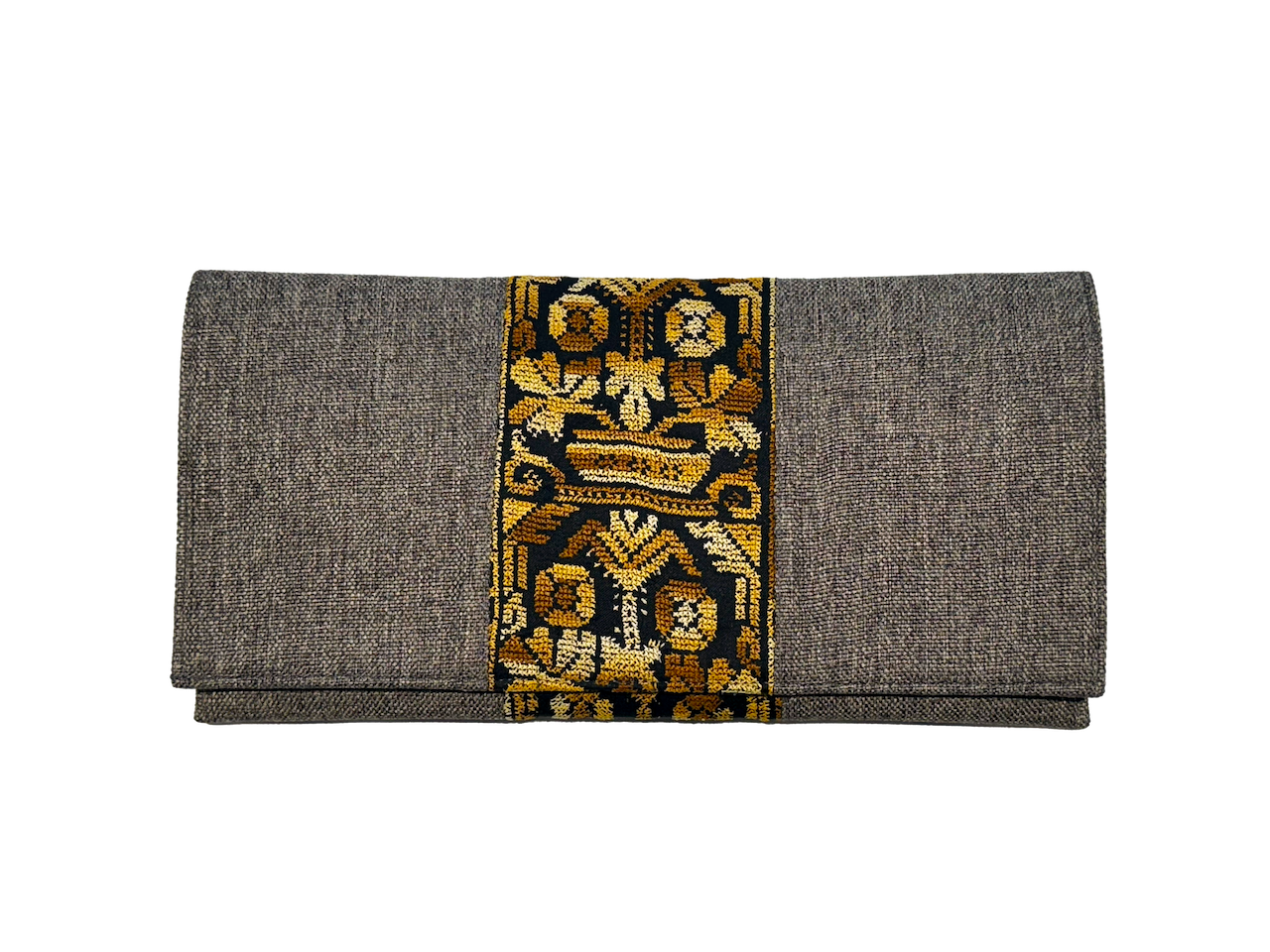 The Hand Embroidered Clutch Bag in Dark Grey