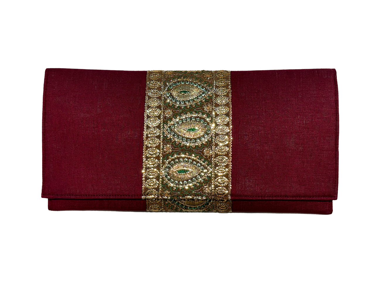 The Hand Embroidered Clutch Bag in Burgundy