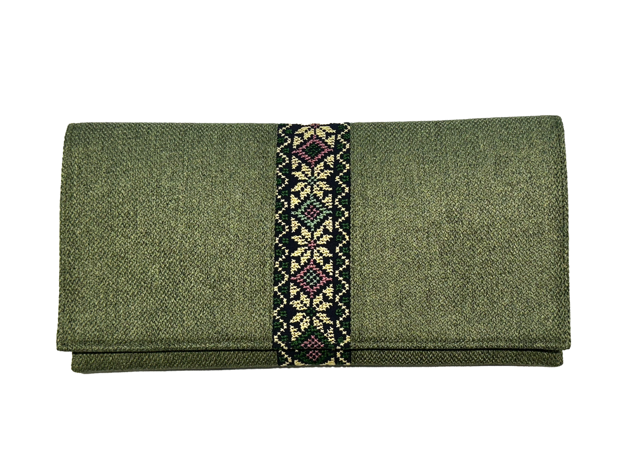 The Hand Embroidered Clutch Bag in Olive Green