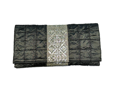 The Hand Embroidered Clutch Bag in Grey Satin