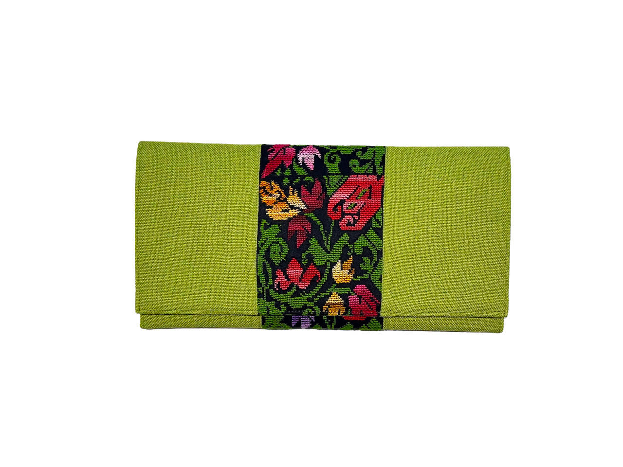 The Hand Embroidered Clutch Bag in Bright Green