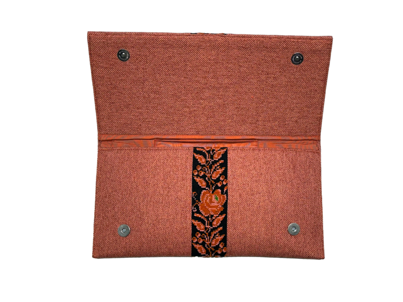 The Hand Embroidered Clutch Bag in Coral