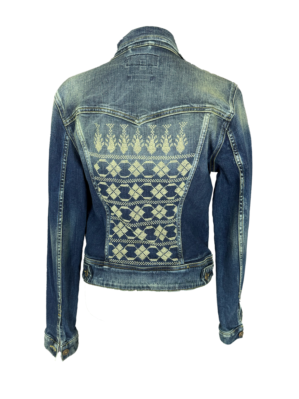 The Heavily Embroidered Denim Jacket with White Embroidery