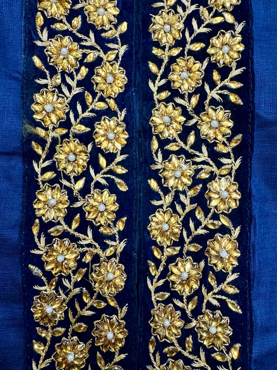 The Linen Bisht in Blue with Beaded Floral Embroidery
