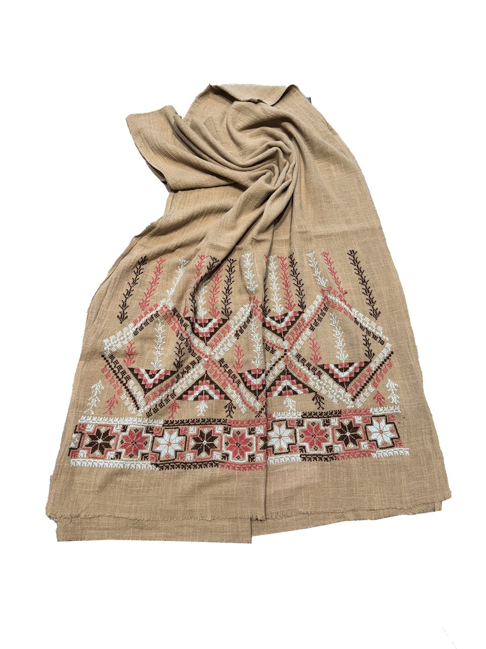 The Embroidered Scarf in Beige