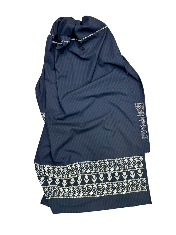 The Embroidered Scarf in Navy Blue