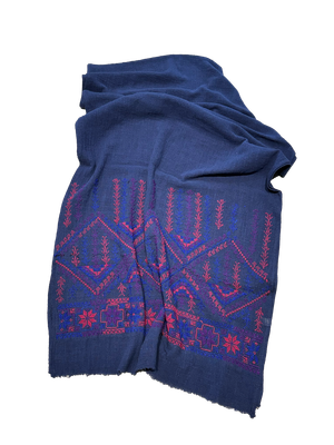 The Embroidered Scarf in Navy Blue