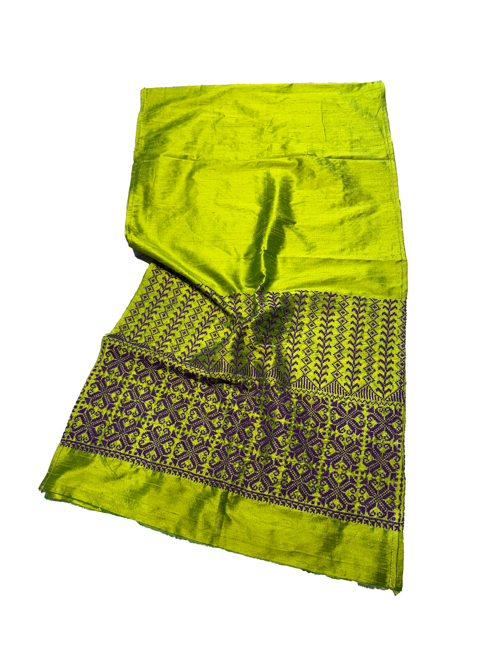 The Embroidered Double Width Thai Silk Scarf in Green