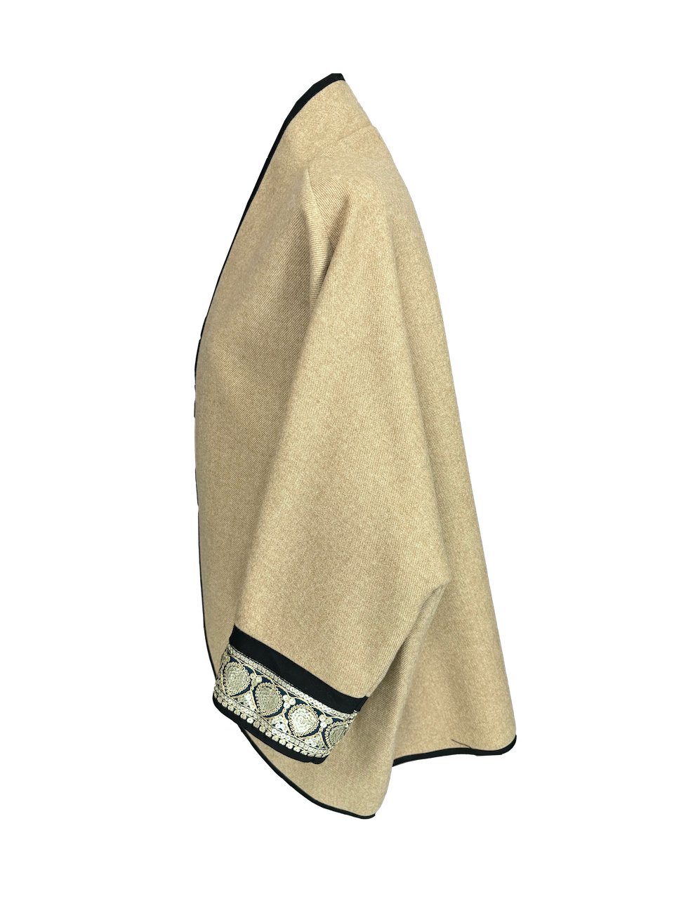 The Round Jacket in Beige, Embroidery Style: Gold