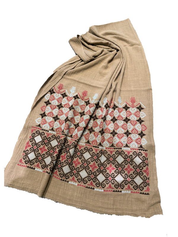 The Embroidered Scarf in Beige