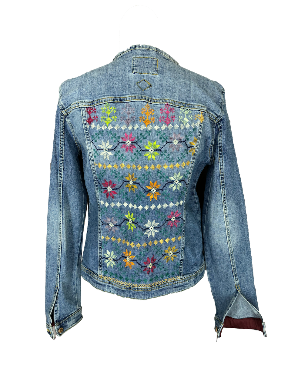 The Heavily Embroidered Denim Jacket in Light Blue with Silk Accents