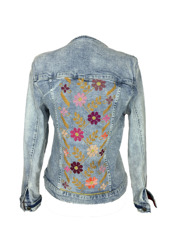 The Heavily Embroidered Denim Jacket in Light Blue With Thai Silk