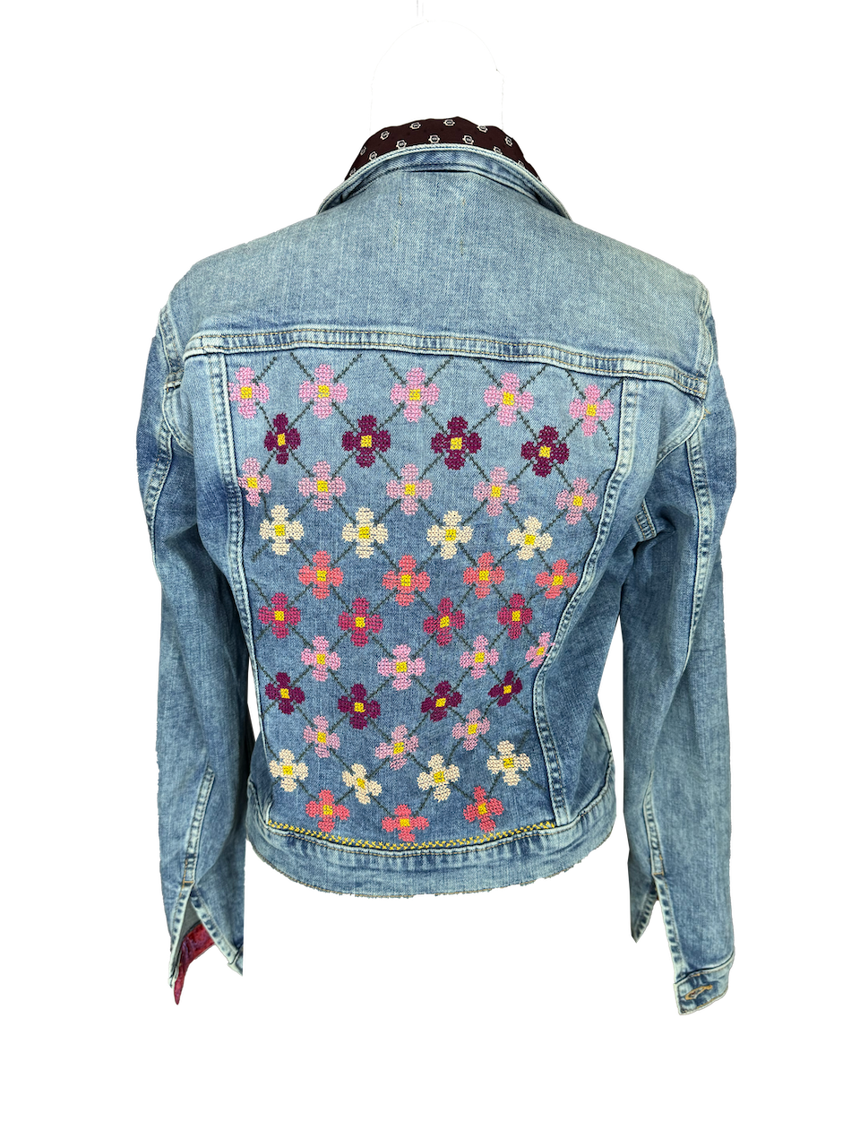 The Heavily Embroidered Denim Jacket in Light Blue With Floral Embroidery