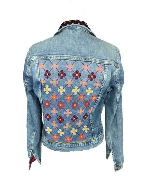 The Heavily Embroidered Denim Jacket in Light Blue With Floral Embroidery