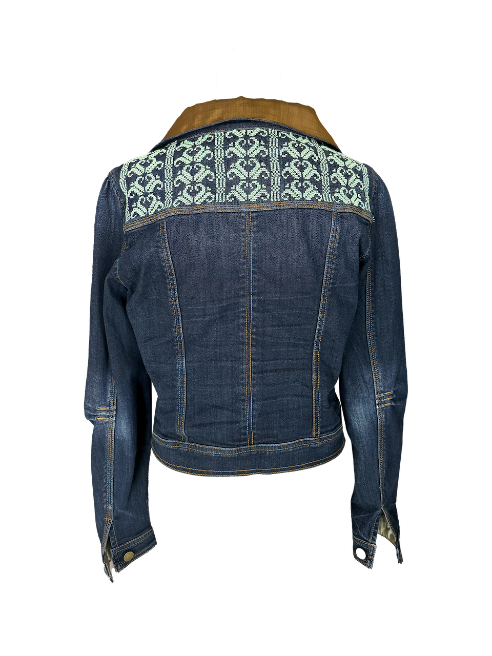 The Heavily Embroidered Denim Jacket in Navy Blue with Silk Accents