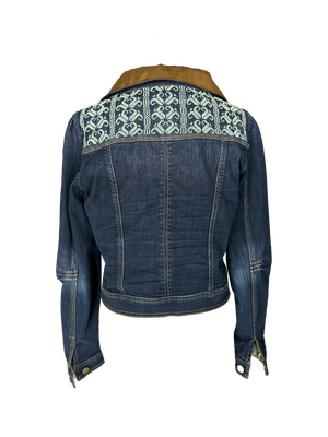 The Heavily Embroidered Denim Jacket in Navy Blue with Silk Accents