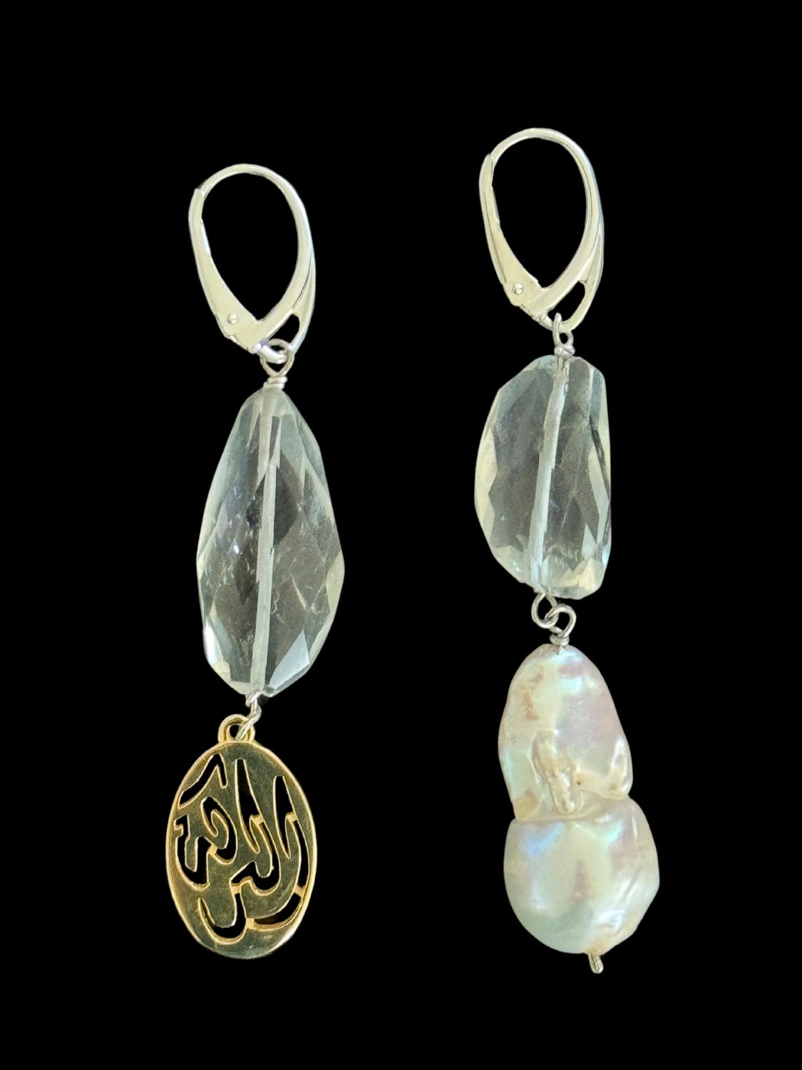 Asymmetric Earrings With Large Gold Plated Salam Word