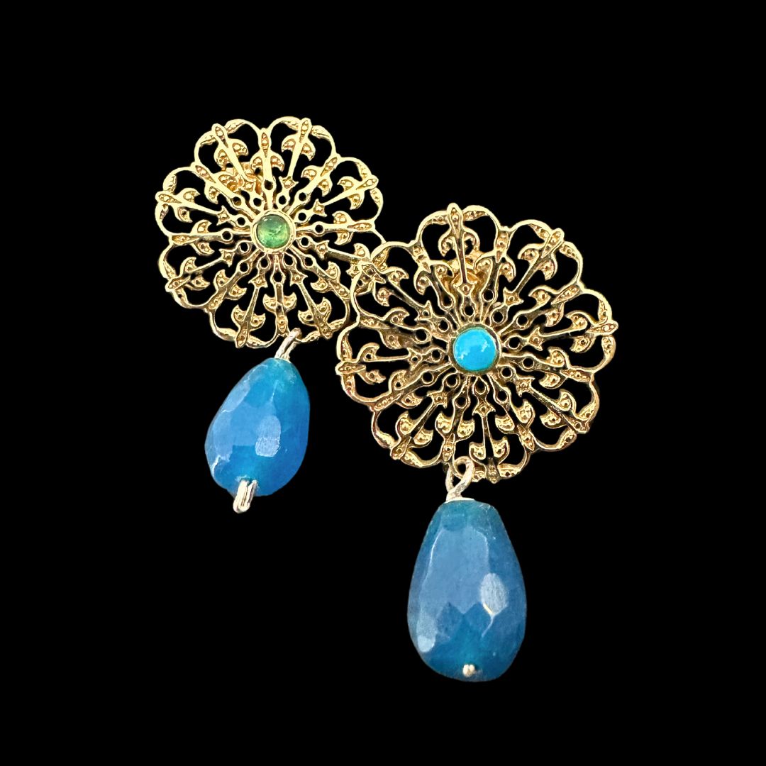 Gold Plated Toledo Earrings With Stone Drop