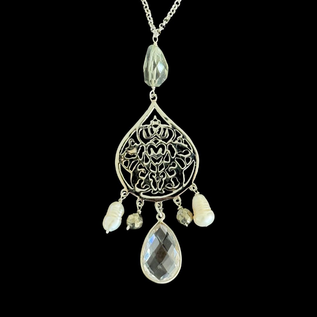Chain Necklace With Large Arabesque and Dangles