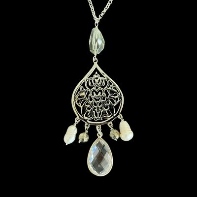 Chain Necklace With Large Arabesque and Dangles