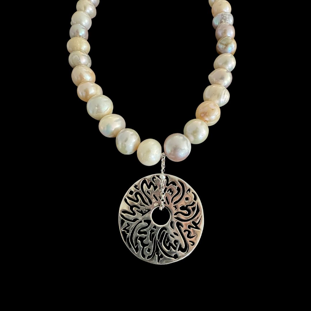 Pearl Necklace With Medium Silver Disc