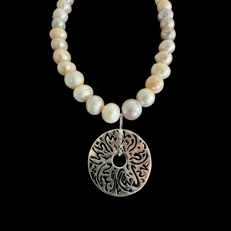 Pearl Necklace With Medium Silver Disc