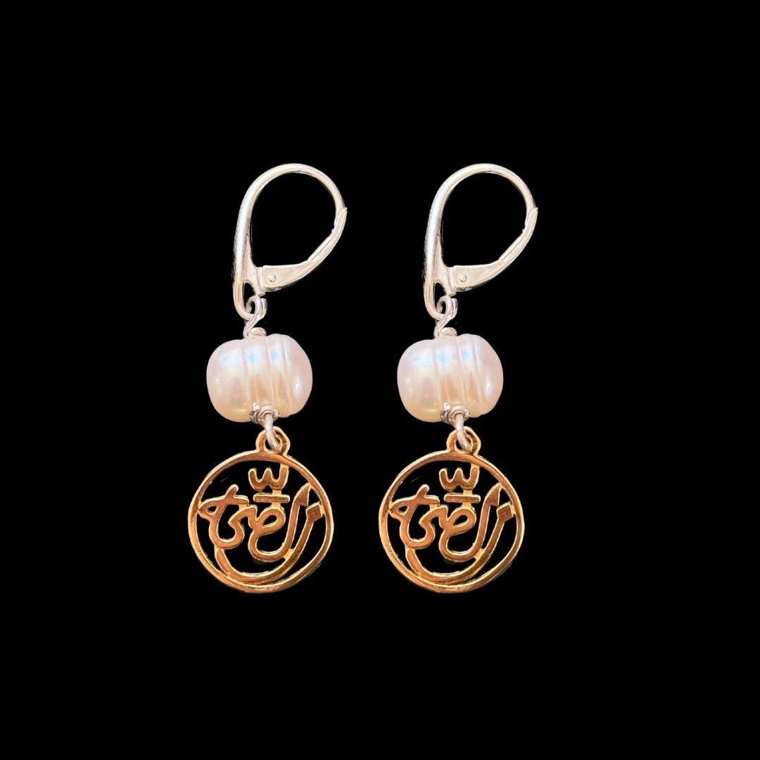 Two Tone Salam Earrings With French Hook &amp; Stone Above