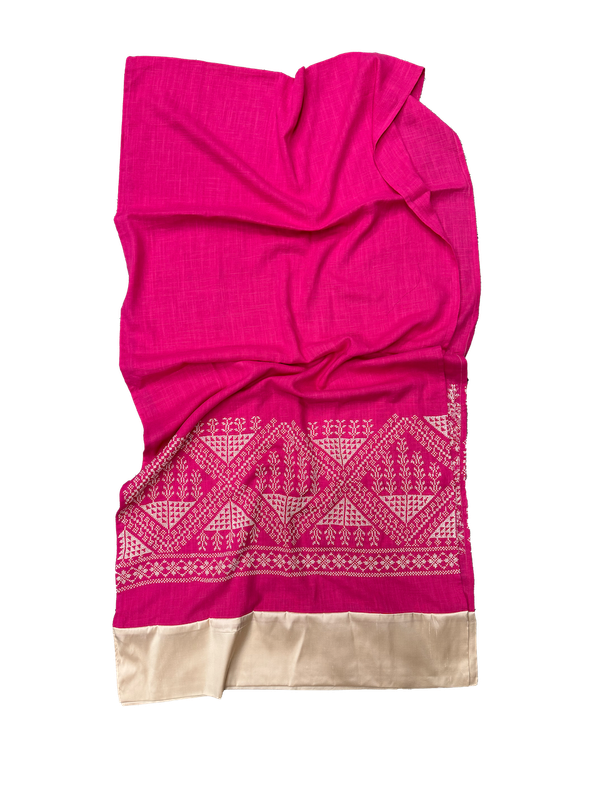 The Embroidered Scarf in Pink With Thai Silk Trim