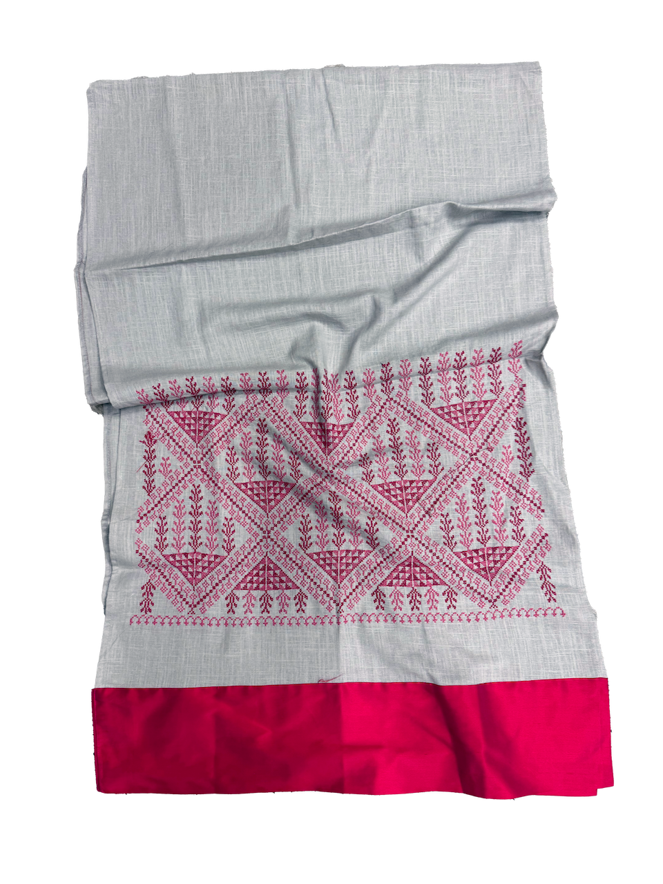 The Embroidered Scarf in Light Grey With Thai Silk Trim