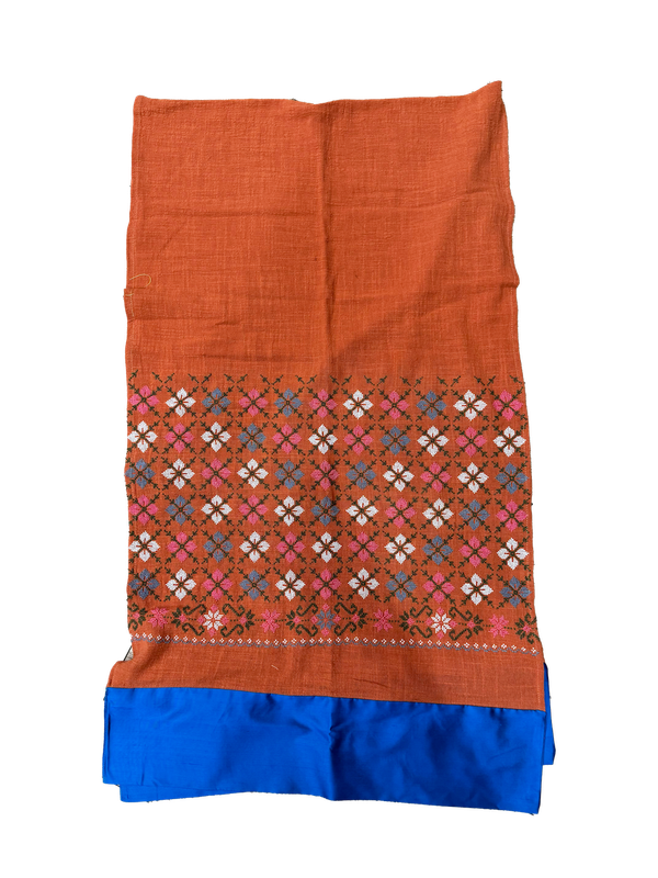The Embroidered Scarf in Burnt Orange With Thai Silk Trim
