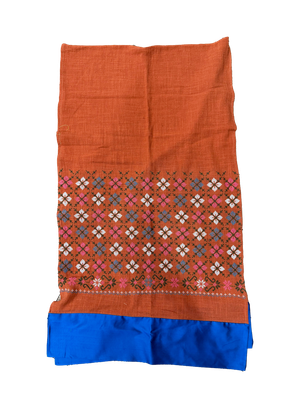 The Embroidered Scarf in Burnt Orange With Thai Silk Trim