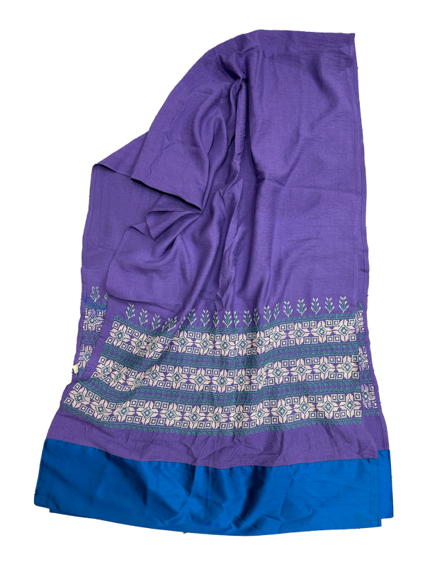 The Embroidered Scarf in Purple With Thai Silk Trim