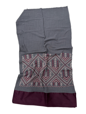 The Embroidered Scarf in Dark Grey With Thai Silk Trim
