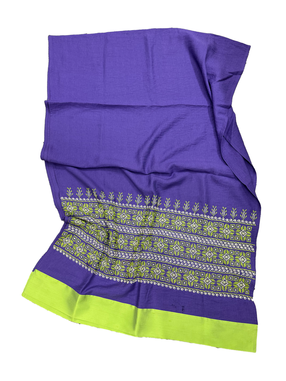 The Embroidered Scarf in Purple With Thai Silk Trim