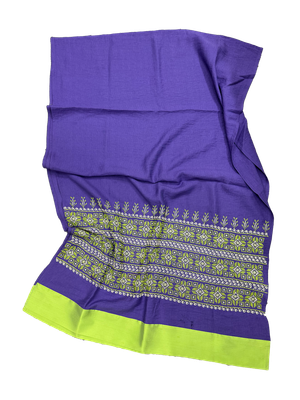 The Embroidered Scarf in Purple With Thai Silk Trim