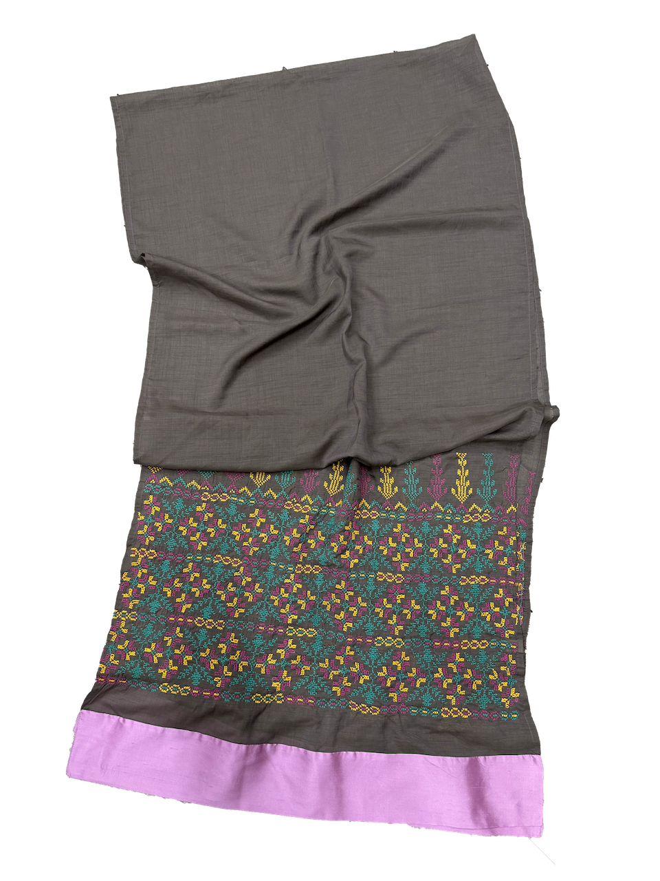 The Embroidered Scarf in Grey Chiffon With Thai Silk Trim