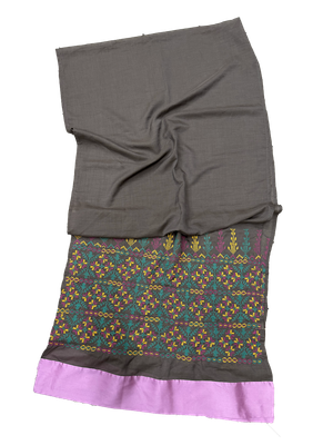 The Embroidered Scarf in Grey Chiffon With Thai Silk Trim