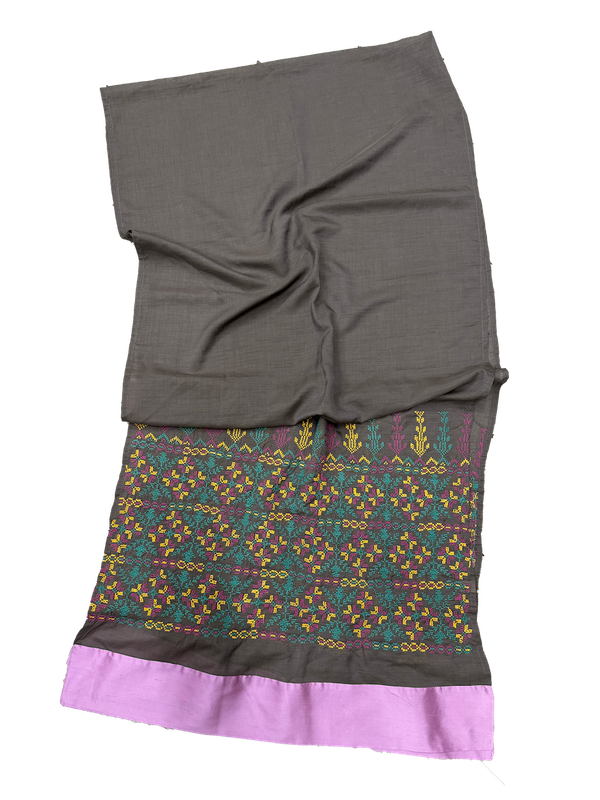 The Embroidered Scarf in Grey Chiffon With Thai Silk Trim