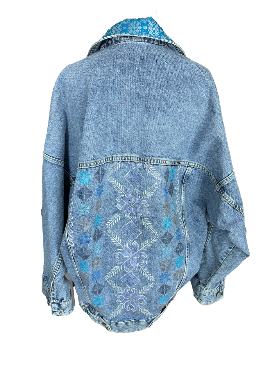 The Heavily Embroidered Oversized Denim Jacket in Dark Blue