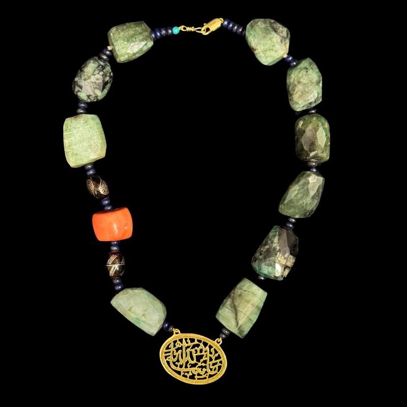 Mixed Gemstone Oval Masha&#39;Allah Necklace