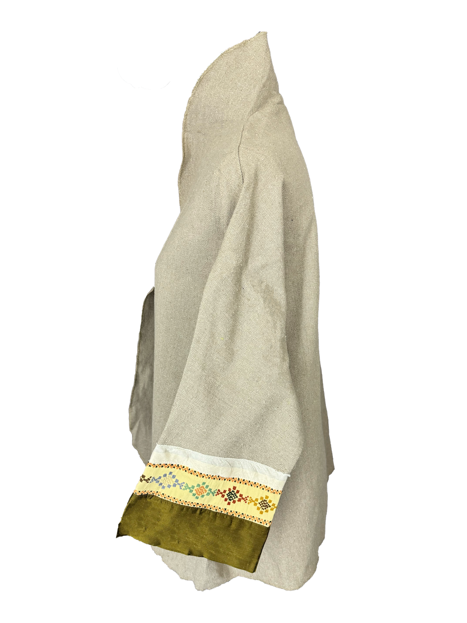 The Round Jacket in Beige Egyptian Cotton With Hand Embroidered Cuffs, Embroidery Style: Geometric
