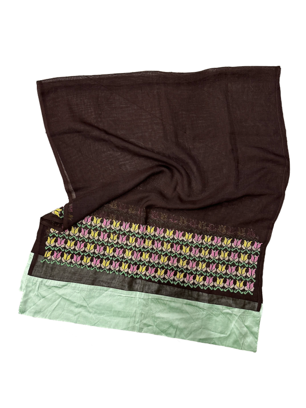 The Embroidered Najaf Scarf in Dark Brown