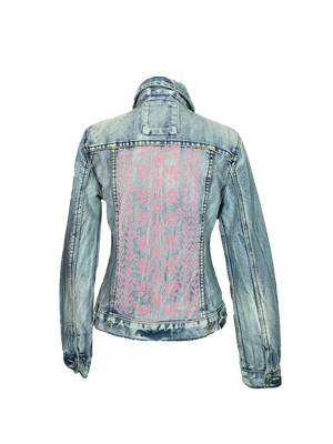 The Embroidered Denim Jacket in Pastel Pink