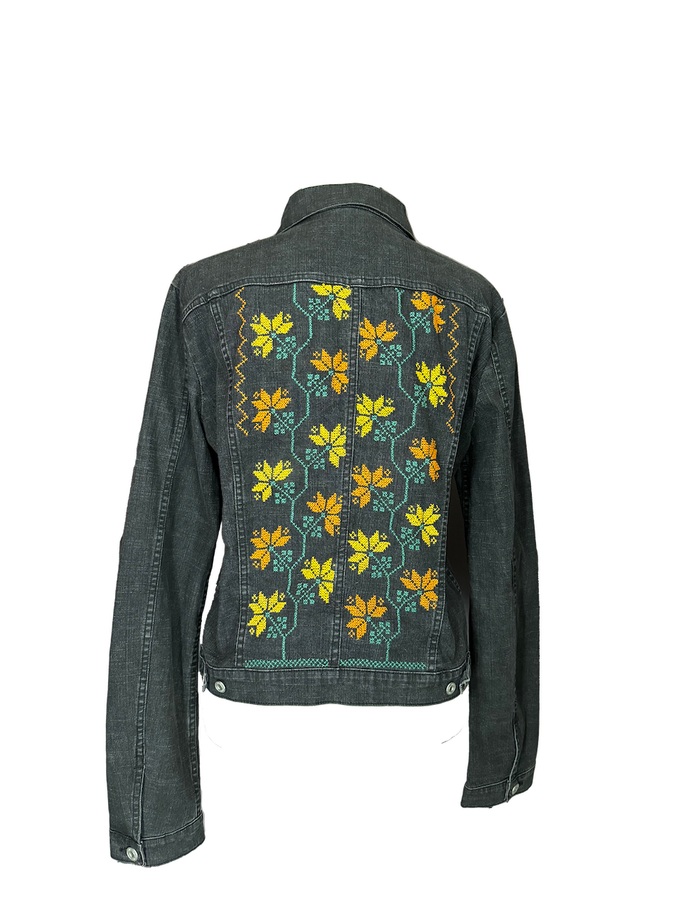 The Heavily Embroidered Denim Jacket in Black With Floral Embroidery
