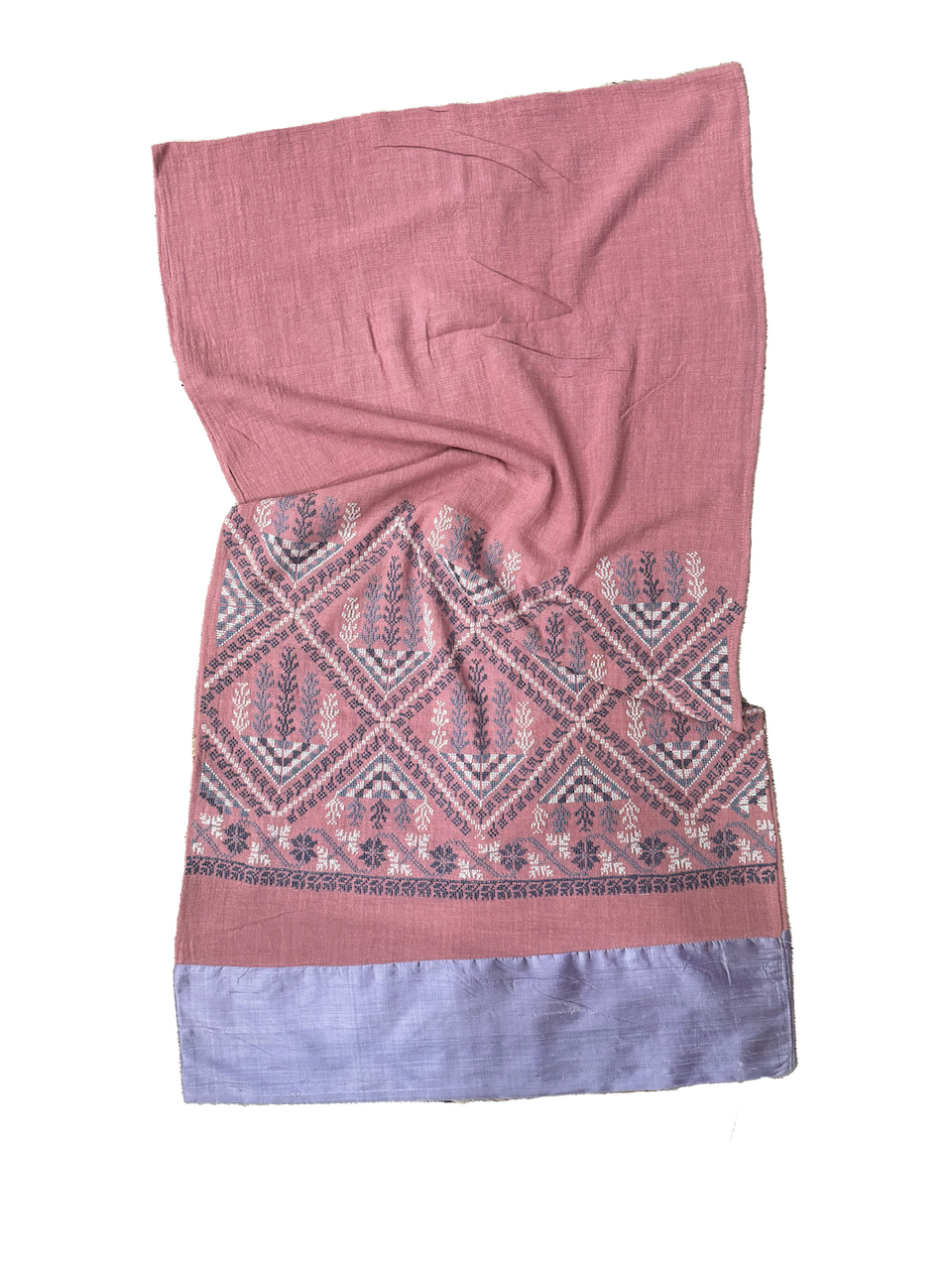 The Embroidered Scarf in Dusty Pink With Thai Silk Trim