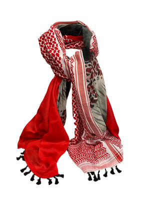 Hatta and Two Fabric Scarf in Bright Red and Gray