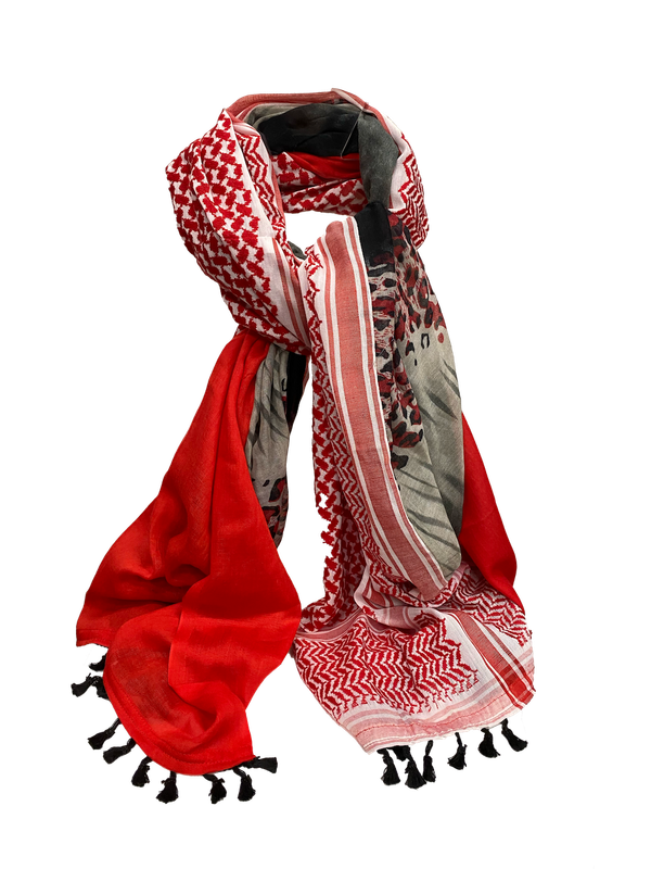 Hatta and Two Fabric Scarf in Bright Red and Gray