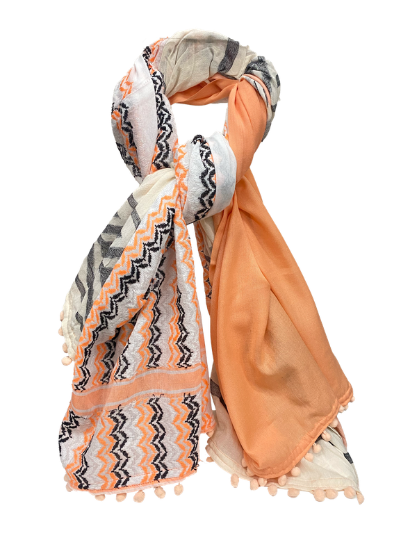 Hatta and Two Fabric Scarf in Coral and White
